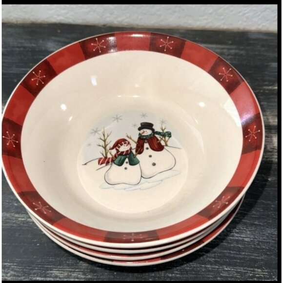Set Of 4 Holiday Snowman Ceramic Dessert Bowls - Picture 2 of 5